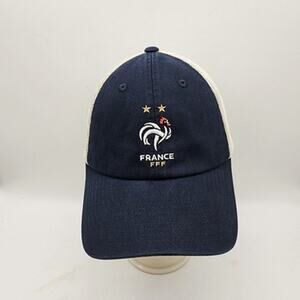 France FFF Cap Baseball Hat Mesh Back Trucker Embroidered Logo Blue Unstructured